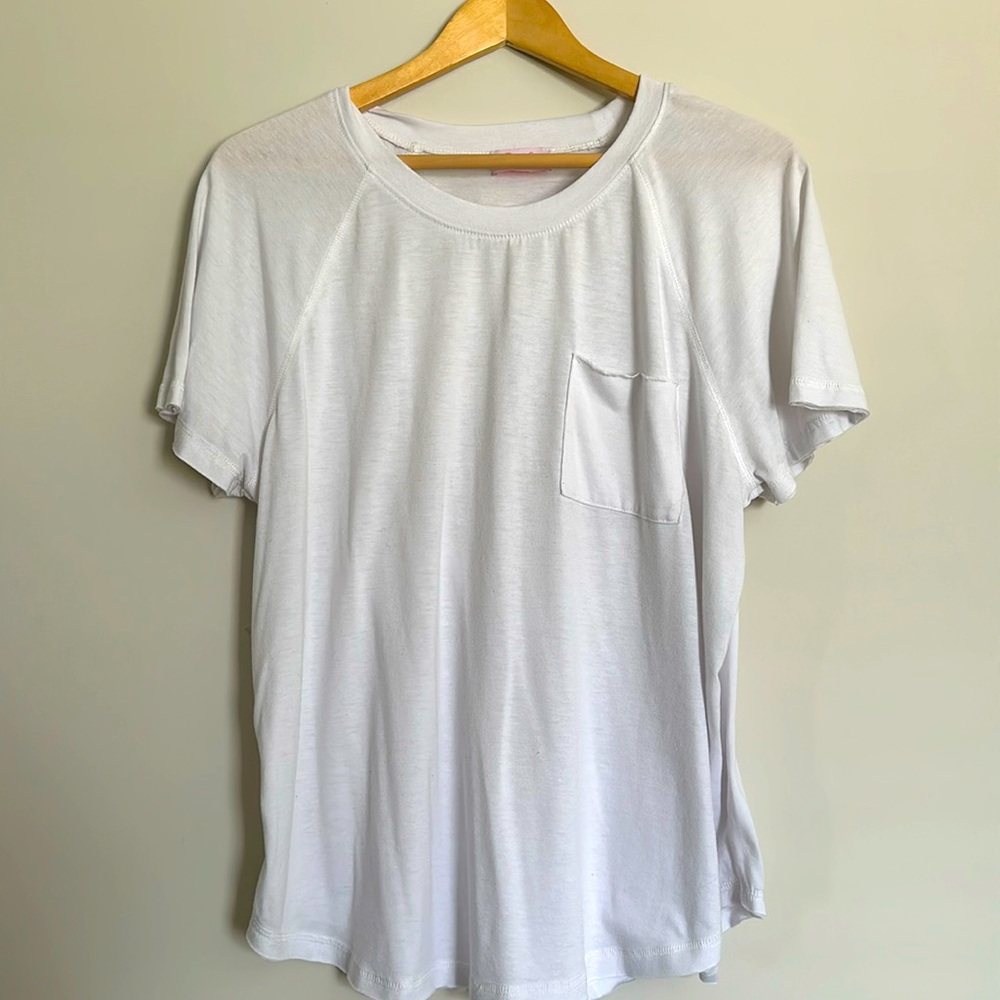 Pink Lily White Pocket Tee